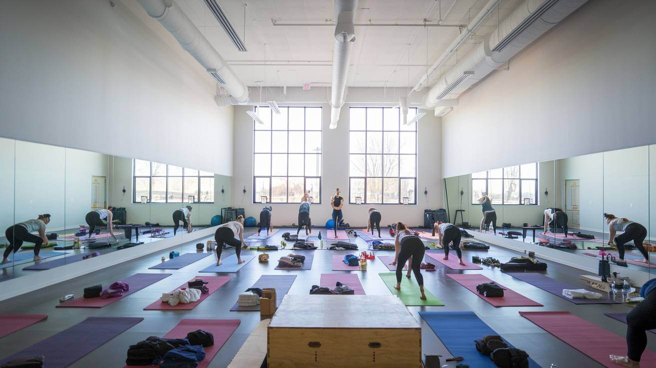 Yoga session for beginners in a studio
