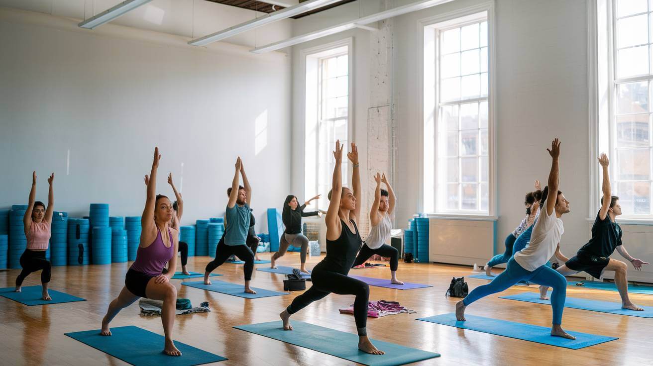 Yoga session outdoors during sunset